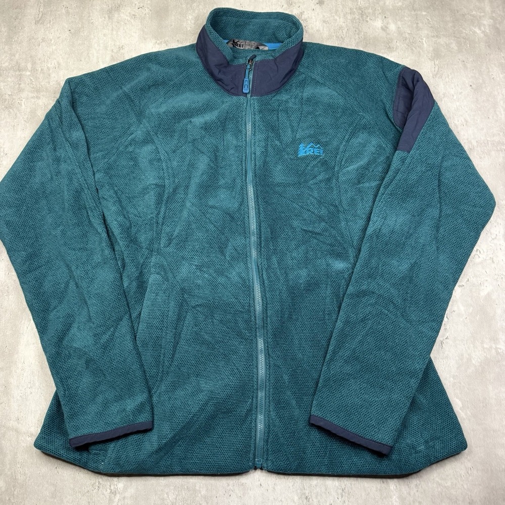 REI Co-Op Womens Grid Fleece Teal Full Zip Jacket Mock Neck Hiking XL - Picture 1 of 6